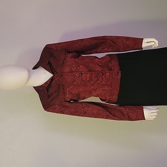 Vtg CONRAD C 1990s Maroon Paisley Satin Blazer Shacket - Picture 3 of 8